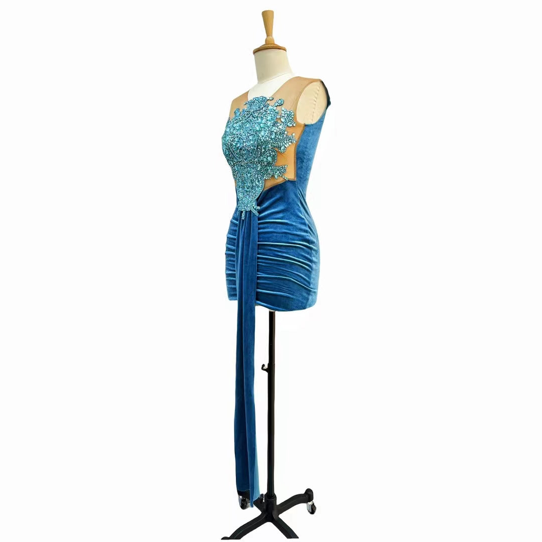 CELESINYI Lanyaoguo Crystal Velvet Mini Dress