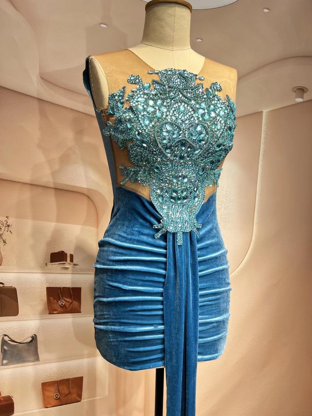 CELESINYI Lanyaoguo Crystal Velvet Mini Dress