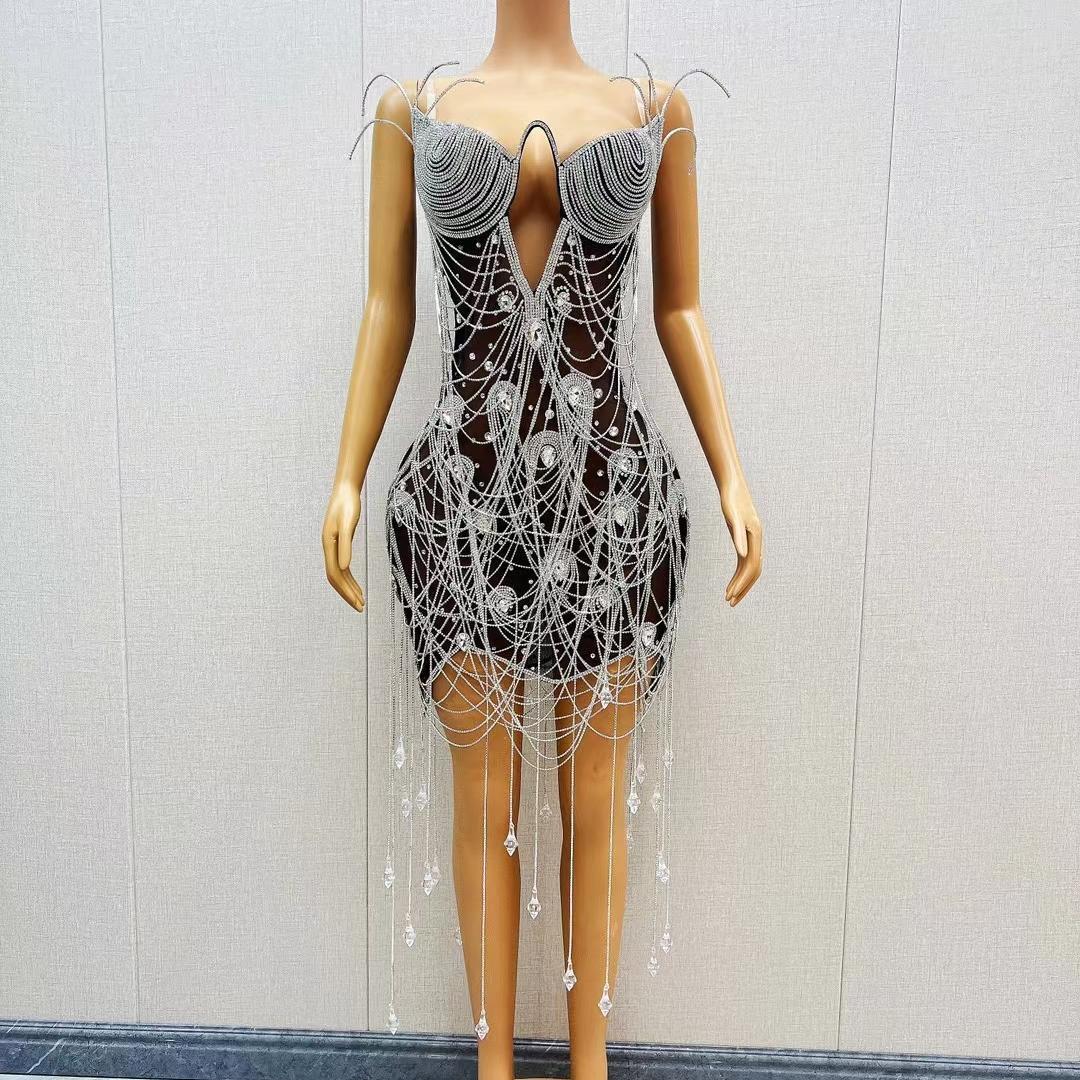 CELESINYI Heitianshi Crystal Black Mini Dress