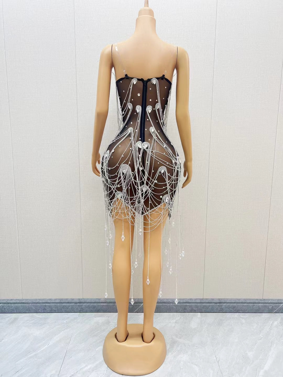 CELESINYI Heitianshi Crystal Black Mini Dress