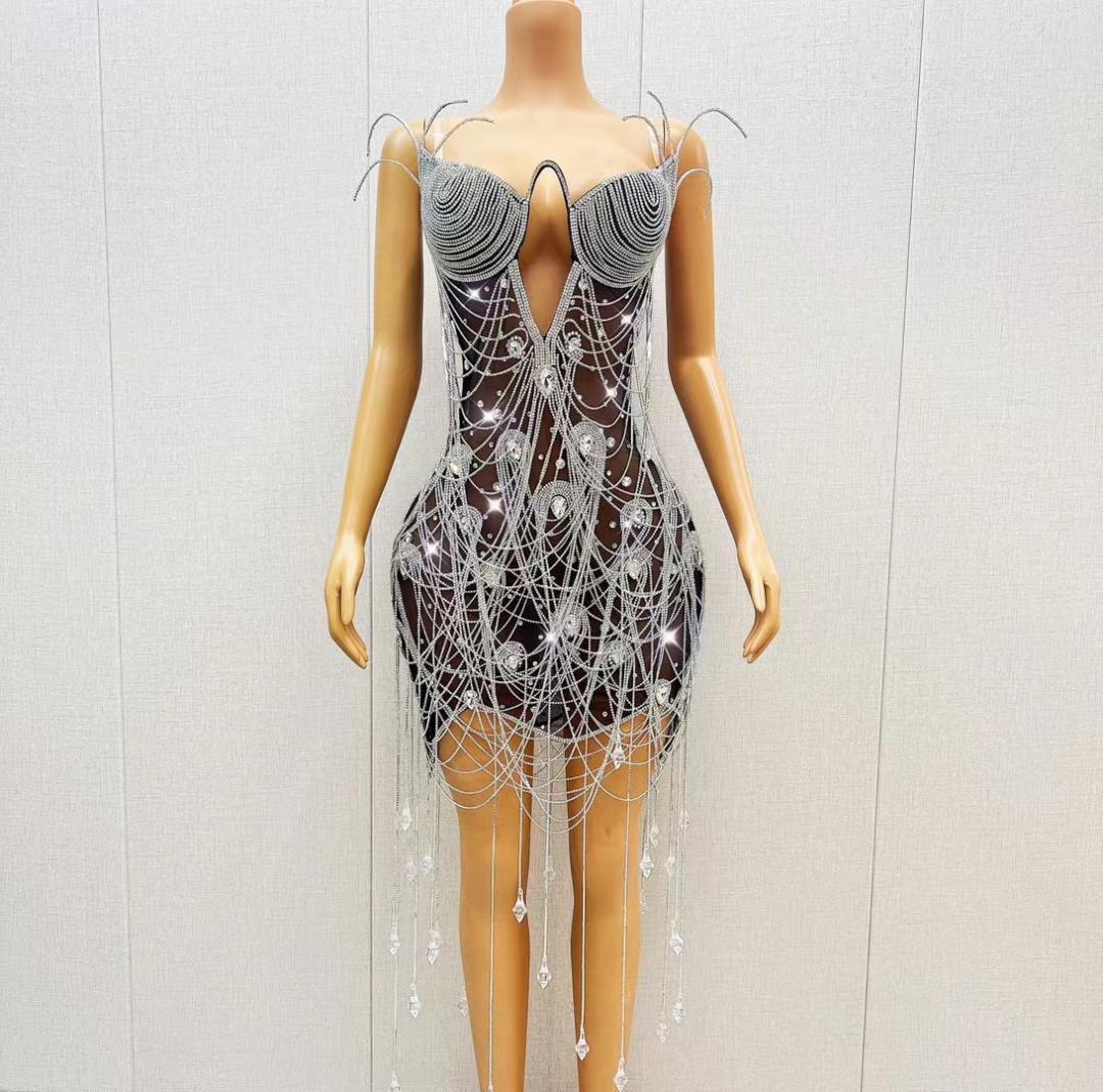 CELESINYI Heitianshi Crystal Black Mini Dress
