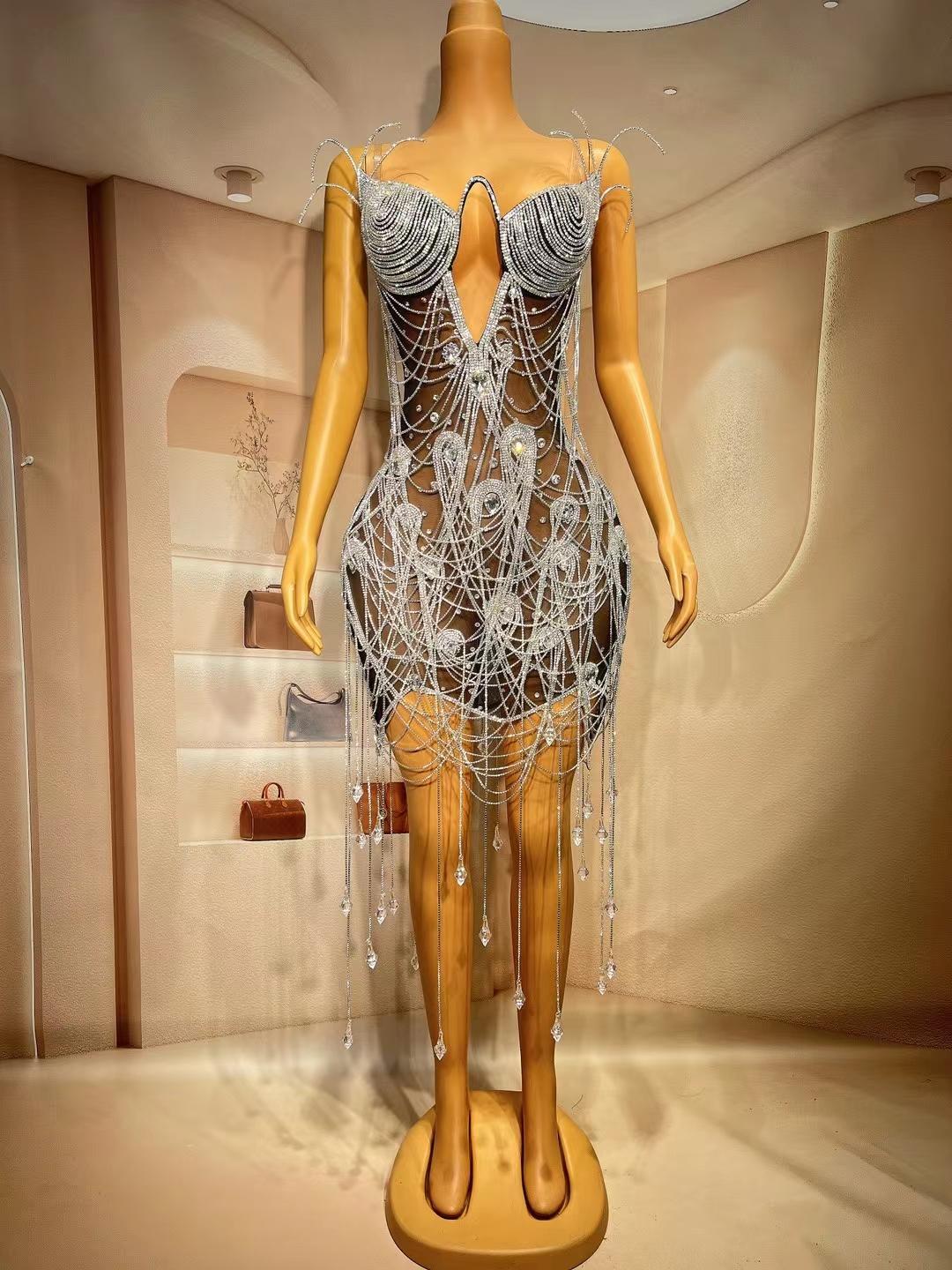CELESINYI Heitianshi Crystal Black Mini Dress