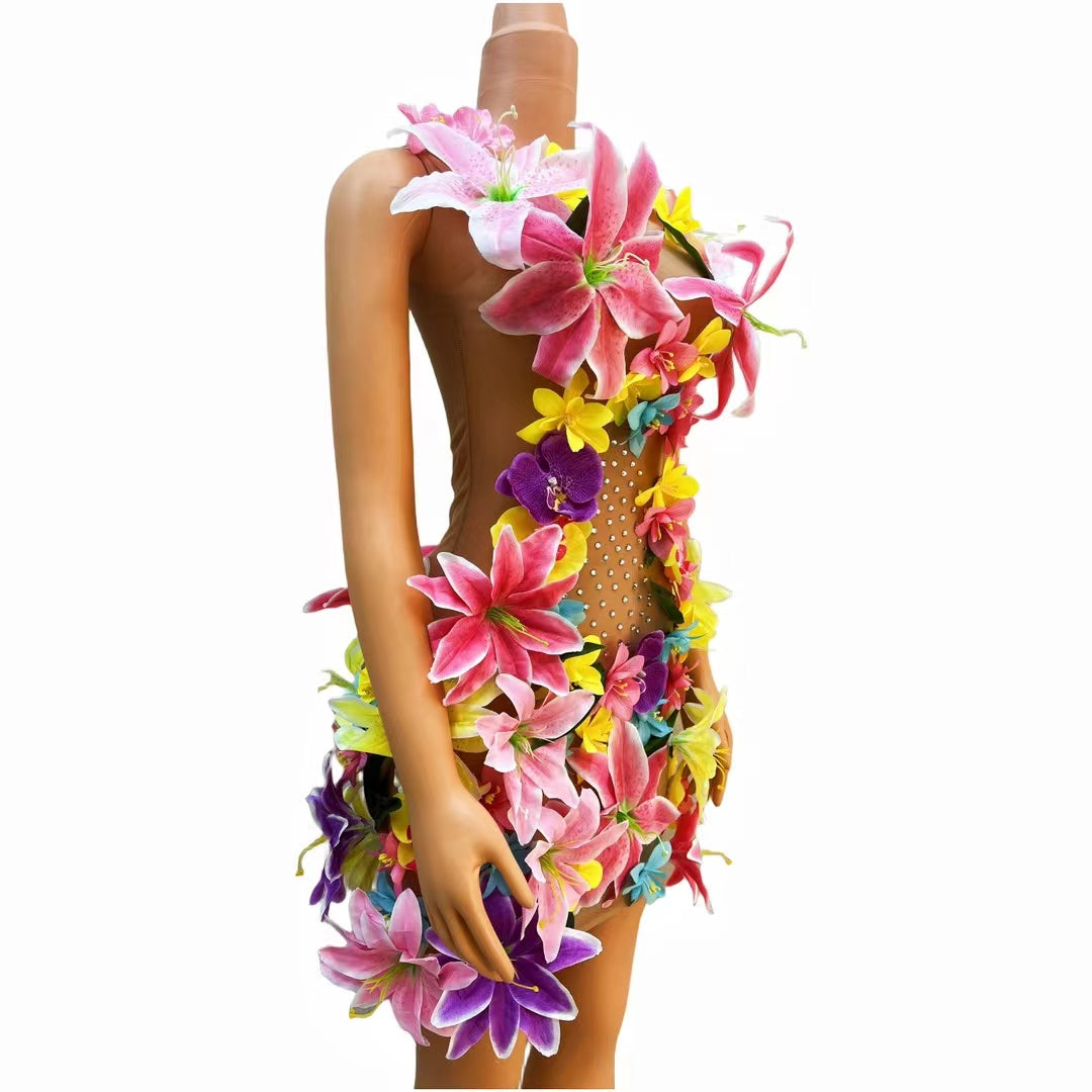 CELESINYI Huaduo Crystal Flower Mini Dress