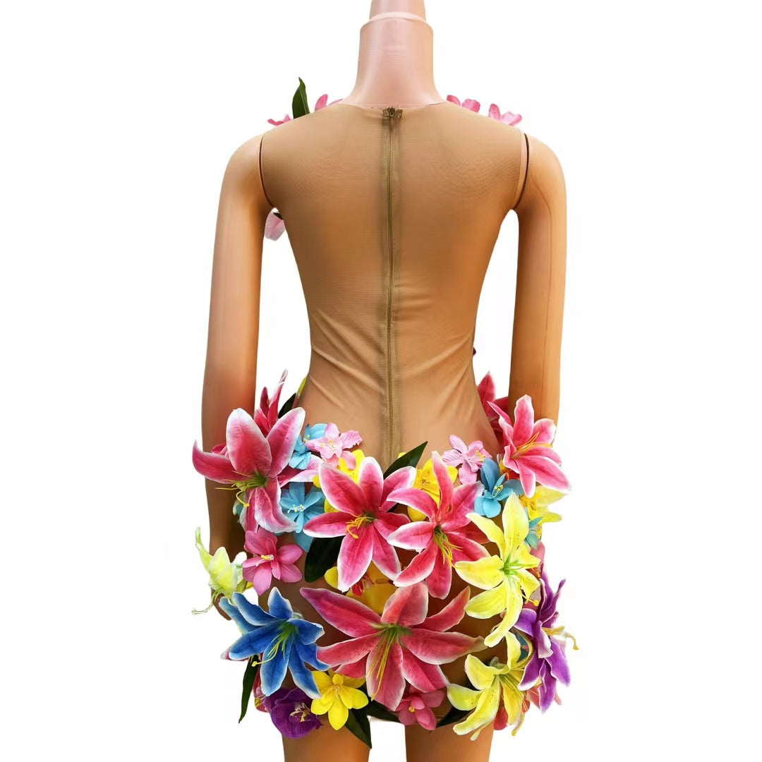 CELESINYI Huaduo Crystal Flower Mini Dress