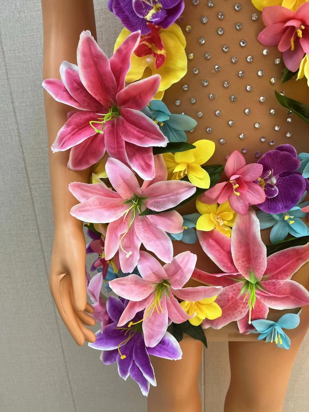 CELESINYI Huaduo Crystal Flower Mini Dress
