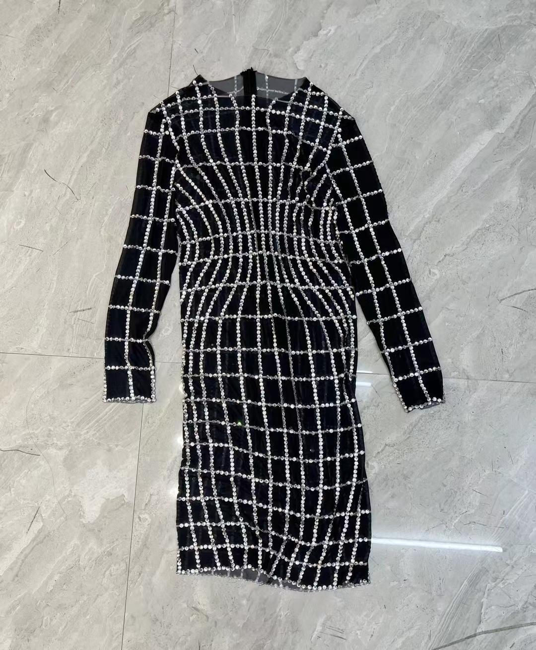 CELESINYI Baigezi Crystal Grid Mini Dress