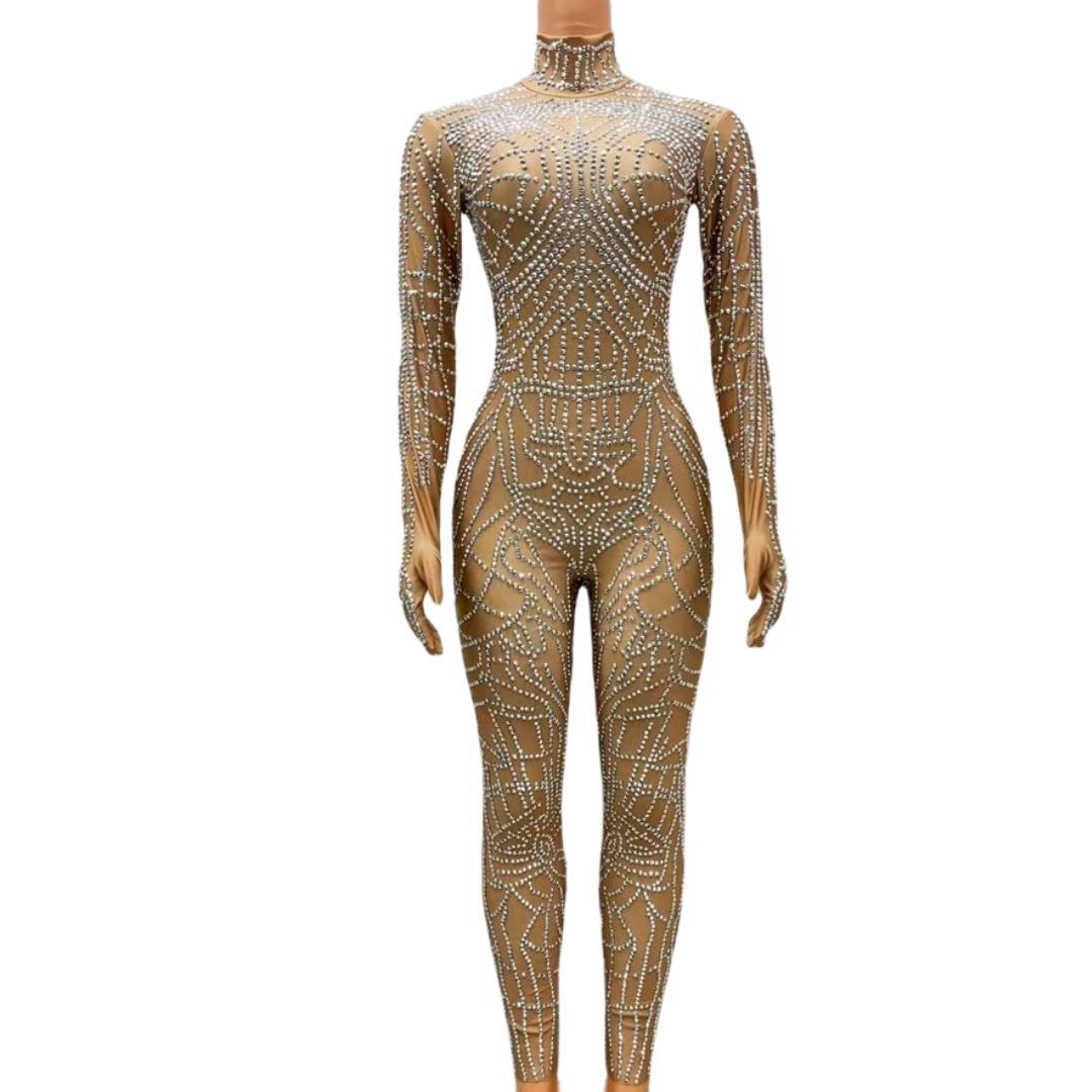 CELESINYI Dianwang Crystal Grid Jumpsuit