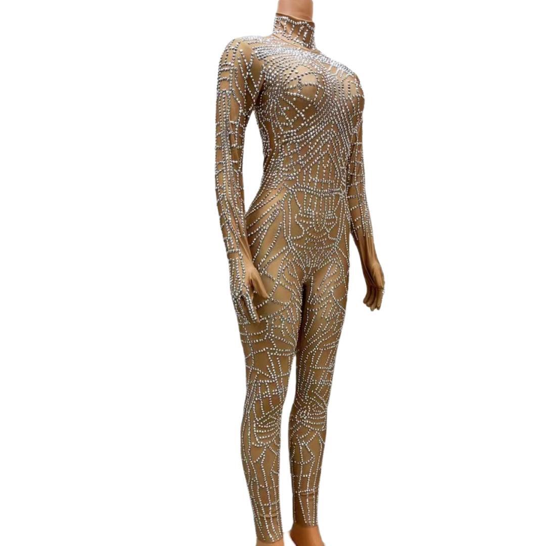CELESINYI Dianwang Crystal Grid Jumpsuit
