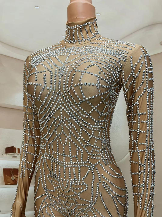 CELESINYI Dianwang Crystal Grid Jumpsuit