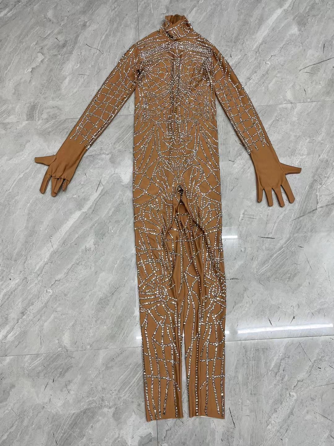 CELESINYI Dianwang Crystal Grid Jumpsuit
