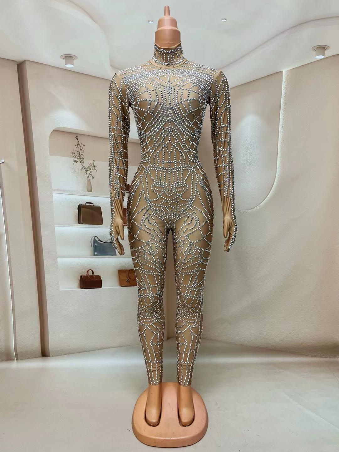 CELESINYI Dianwang Crystal Grid Jumpsuit