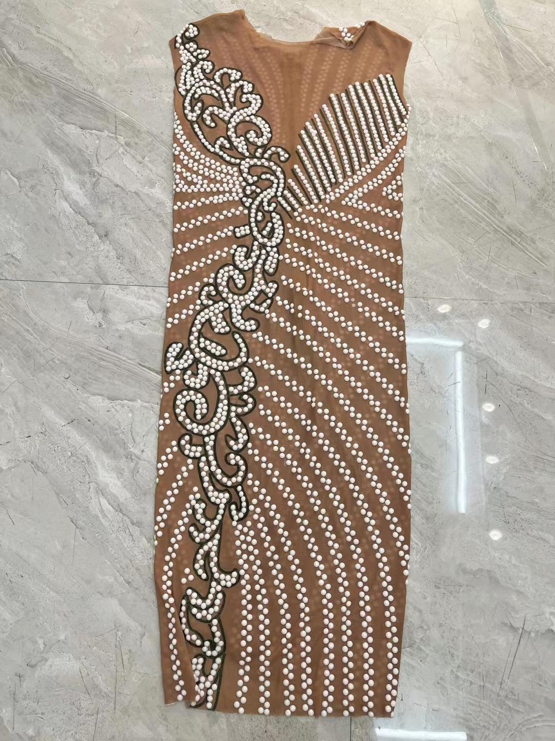 CELESINYI Lvzong Crystal Pearl Mini Dress