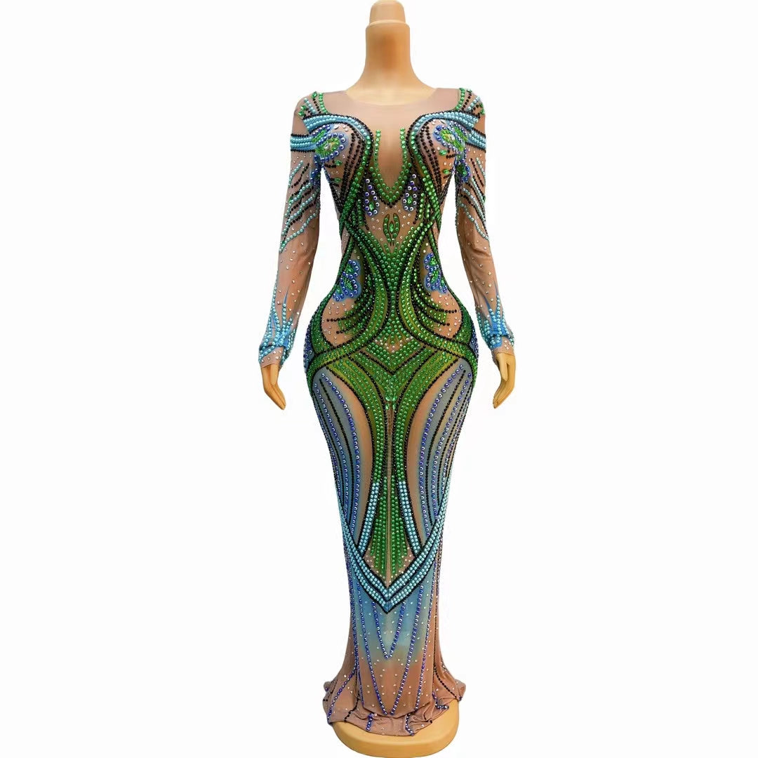 CELESINYI Qingsi Crystal Peacock Gown