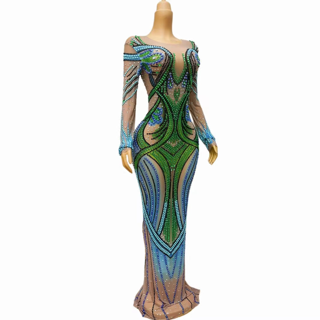 CELESINYI Qingsi Crystal Peacock Gown