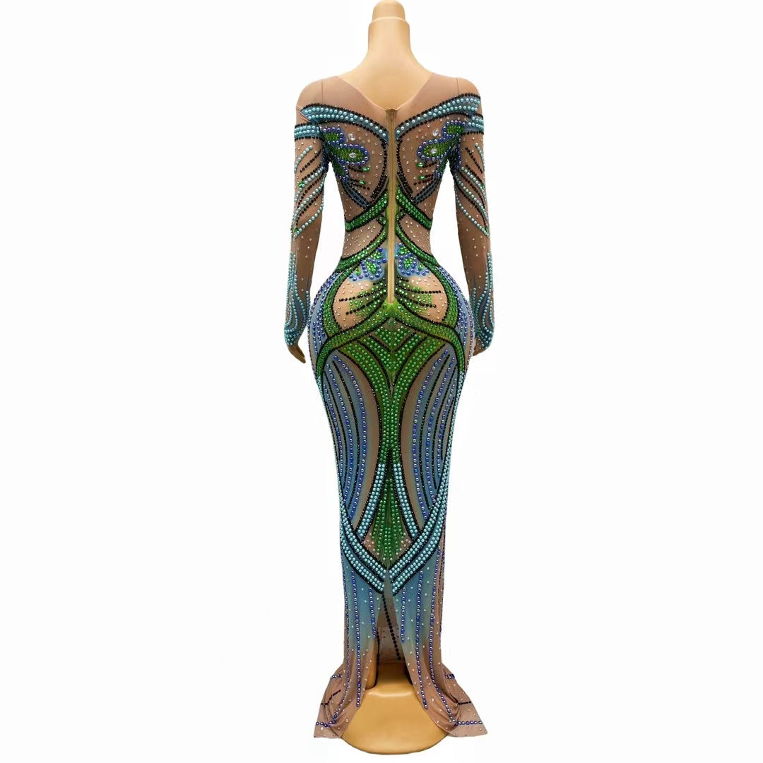 CELESINYI Qingsi Crystal Peacock Gown
