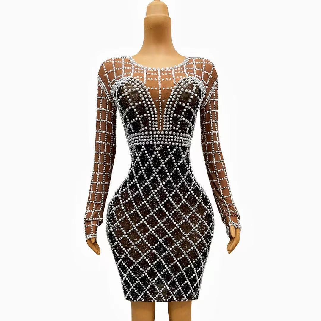 CELESINYI Zhubai Crystal Check Mini Dress