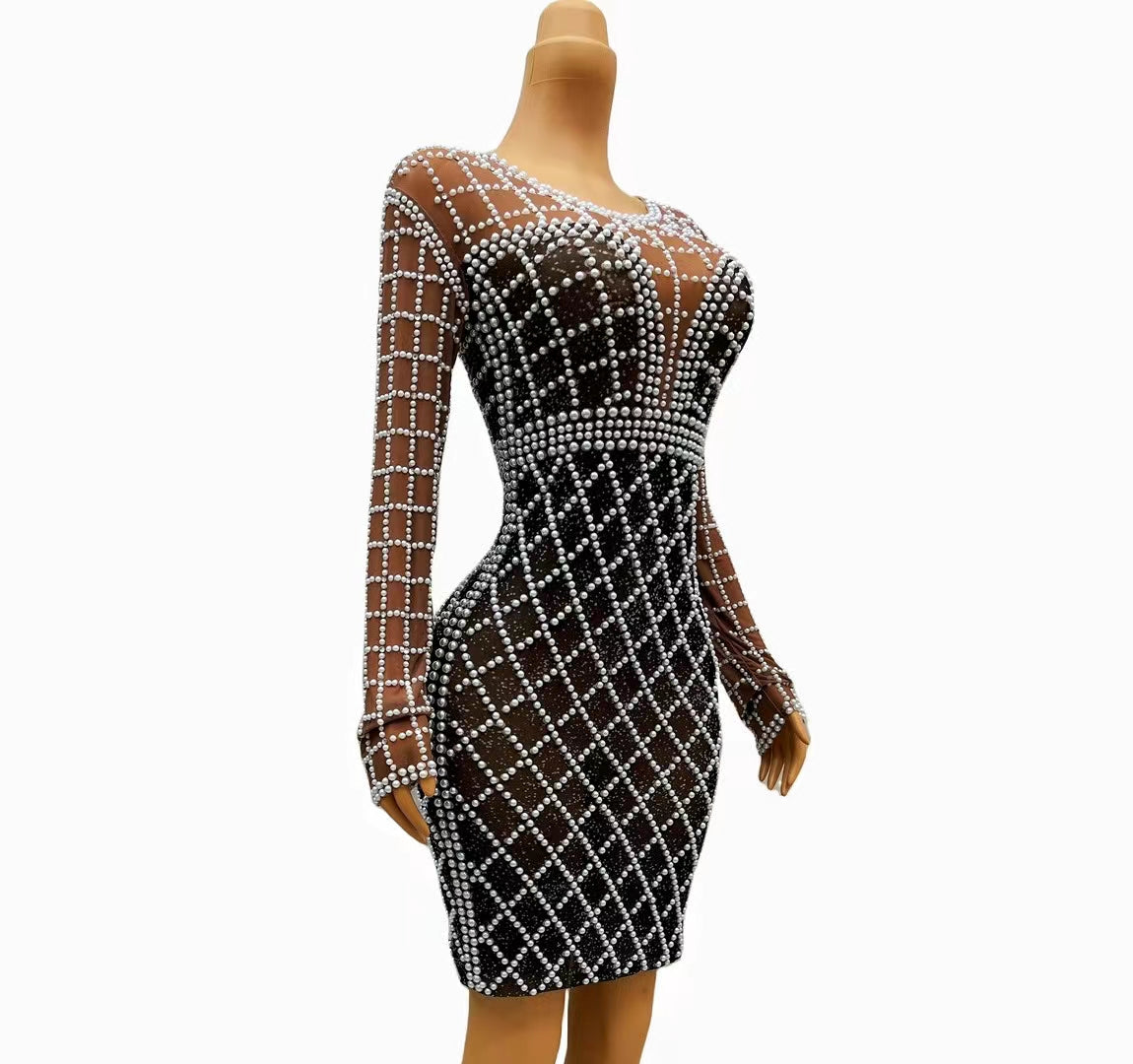 CELESINYI Zhubai Crystal Check Mini Dress