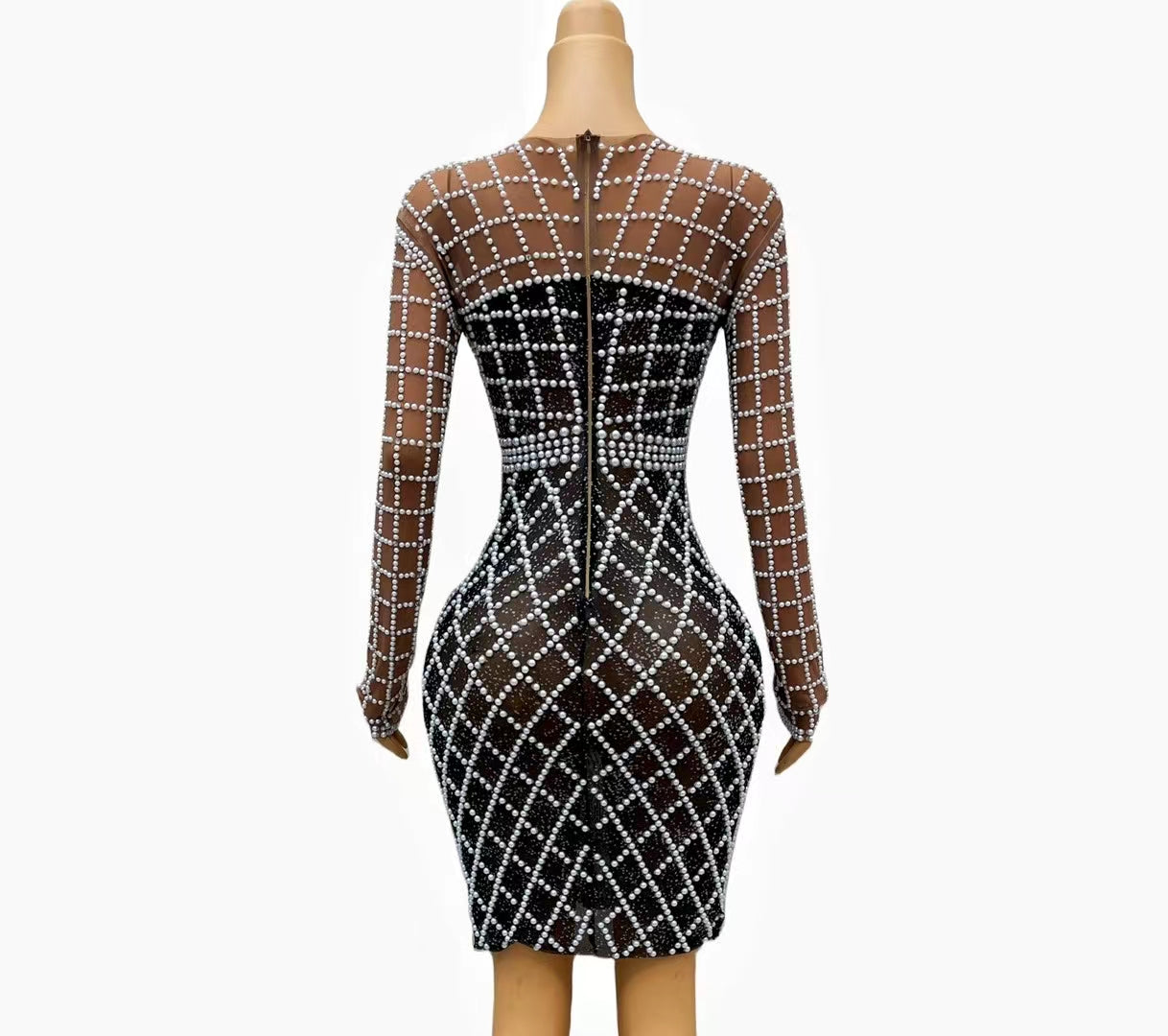 CELESINYI Zhubai Crystal Check Mini Dress