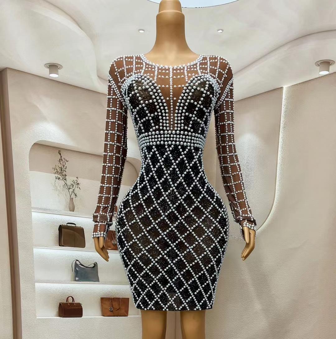 CELESINYI Zhubai Crystal Check Mini Dress