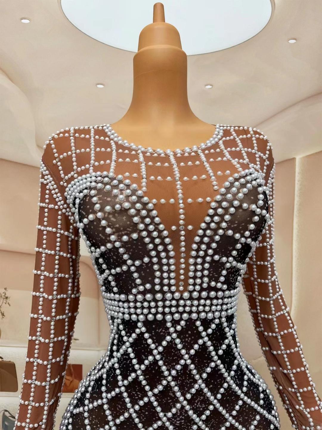 CELESINYI Zhubai Crystal Check Mini Dress