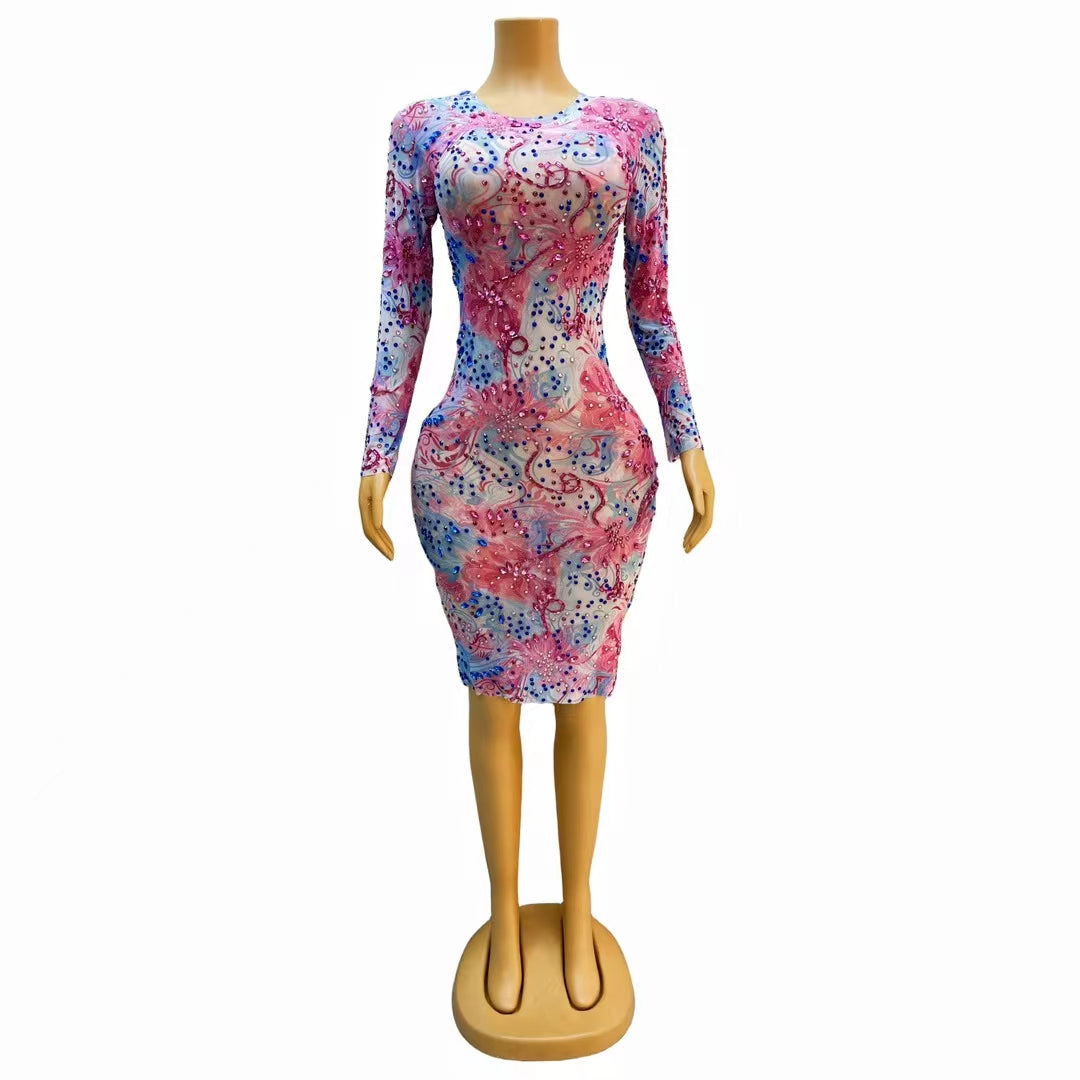 CELESINYI Binglei Crystal Marble Mini Dress