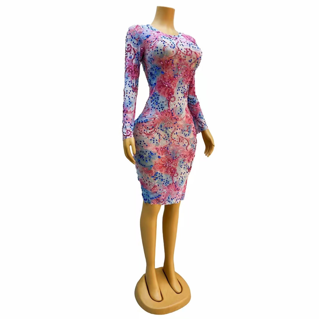CELESINYI Binglei Crystal Marble Mini Dress