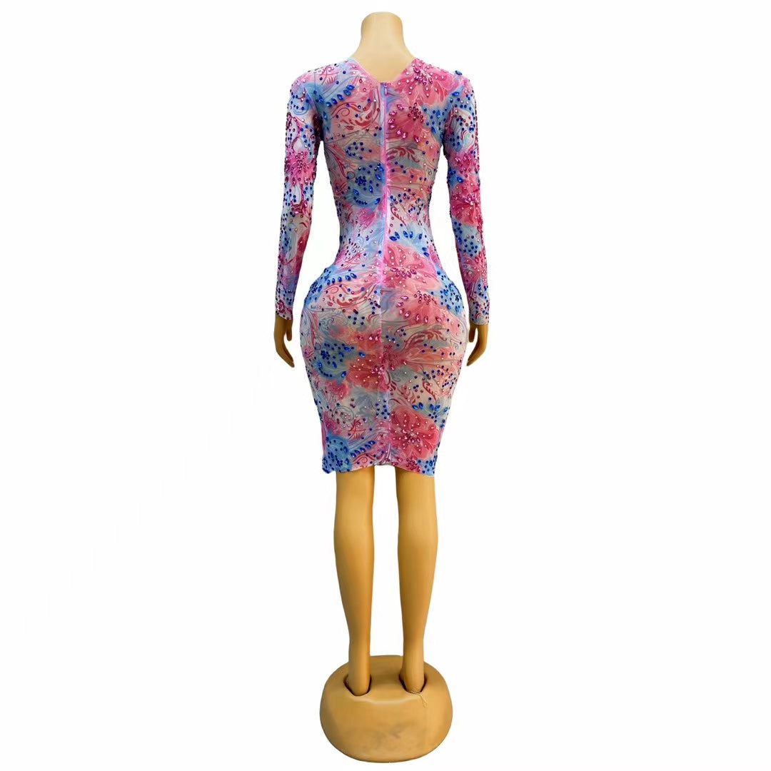 CELESINYI Binglei Crystal Marble Mini Dress