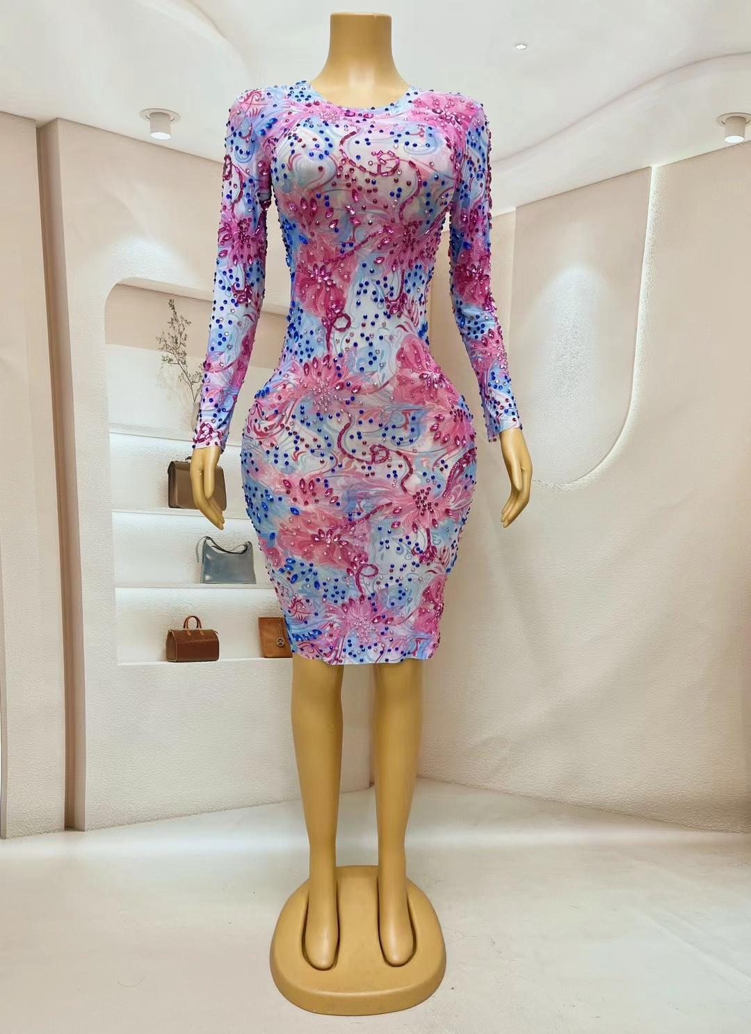 CELESINYI Binglei Crystal Marble Mini Dress