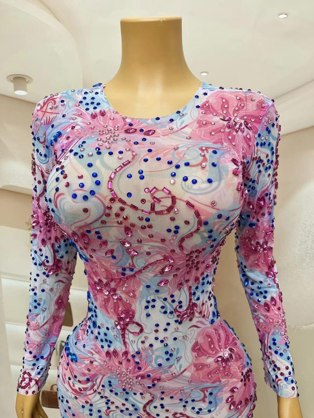 CELESINYI Binglei Crystal Marble Mini Dress