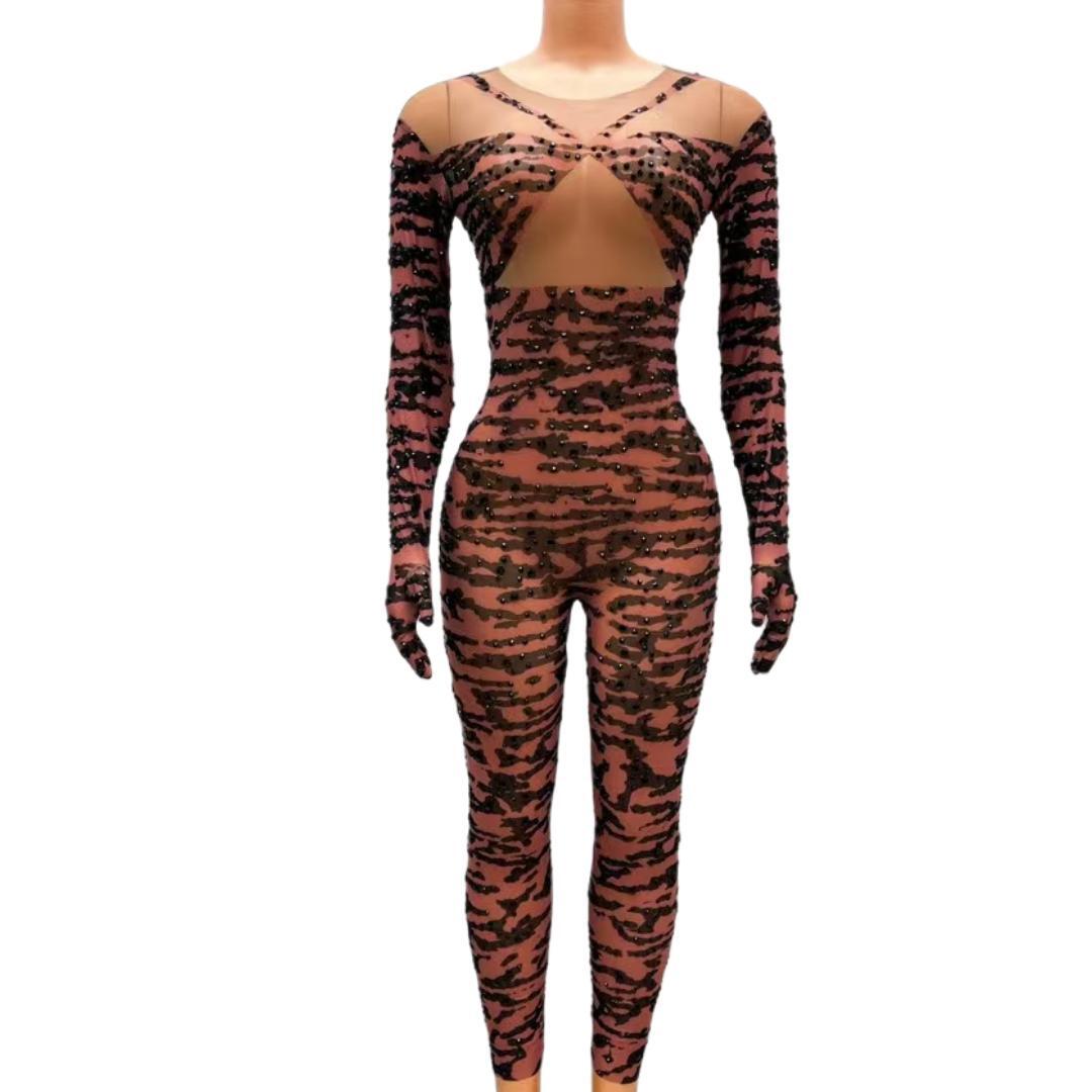 CELESINYI Huwen Crystal Tiger Jumpsuit