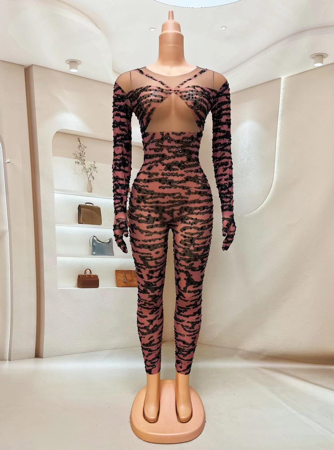 CELESINYI Huwen Crystal Tiger Jumpsuit