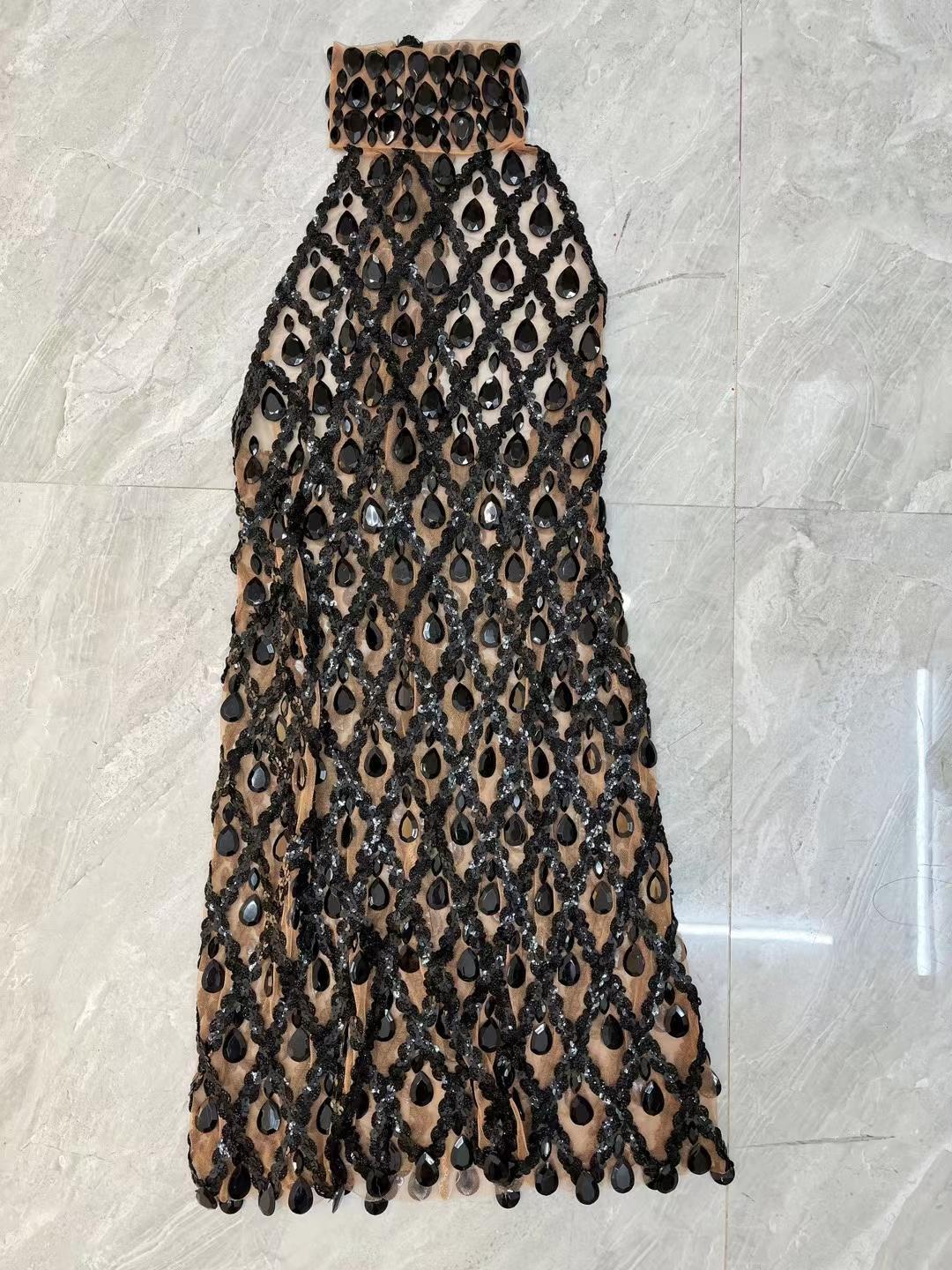 CELESINYI Shaokaojia Crystal Black Sheer Mini Dress