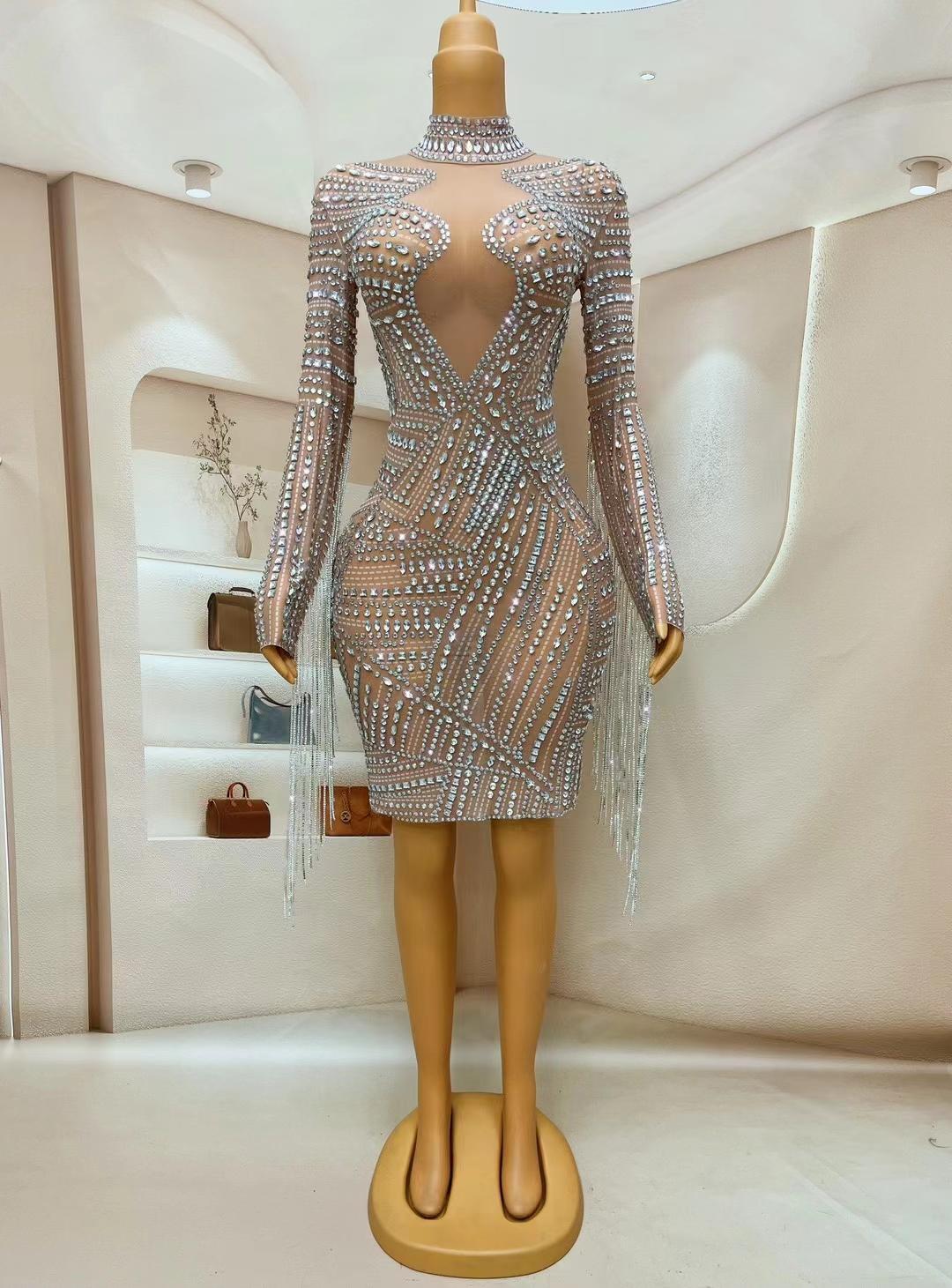 CELESINYI Jiachong Crystal Beetle Mini Dress