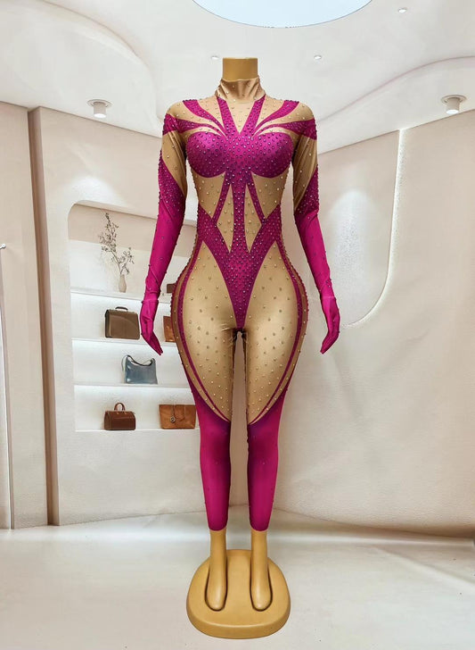 CELESINYI Wenzifen Crystal Pink Jumpsuit