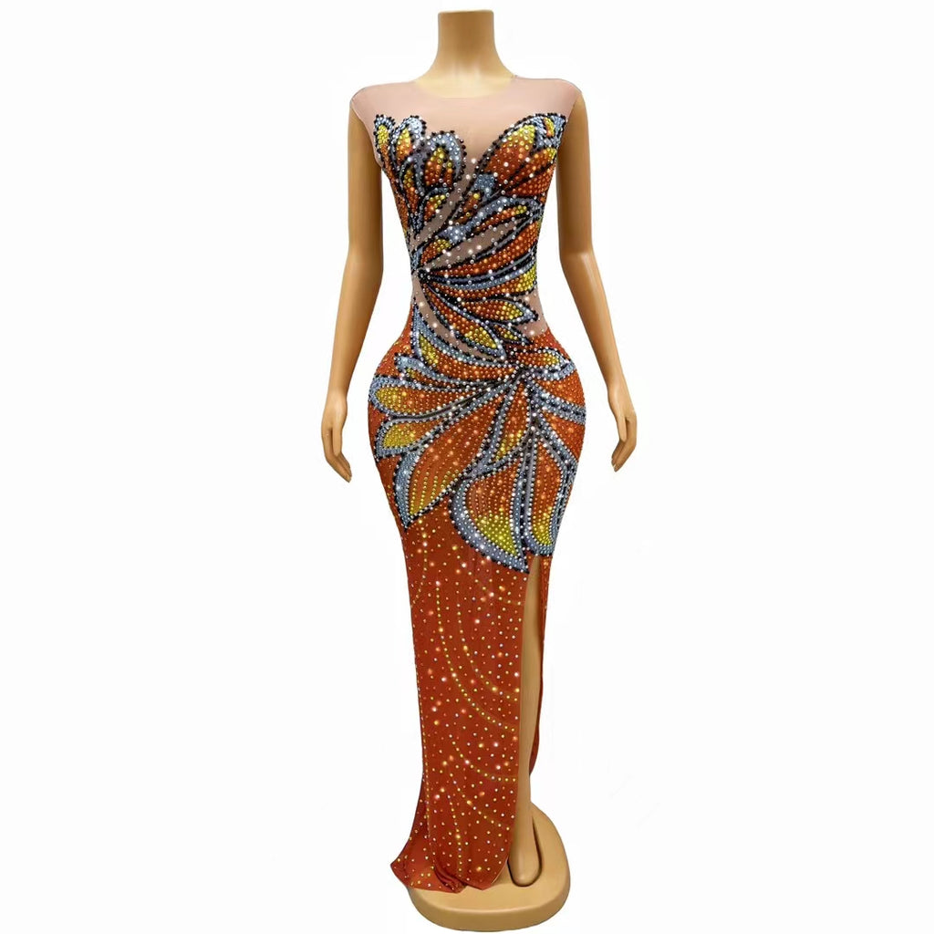 CELESINYI Fengdie Crystal Butterfly Embroidered Gown