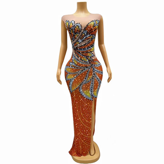 CELESINYI Fengdie Crystal Butterfly Embroidered Gown