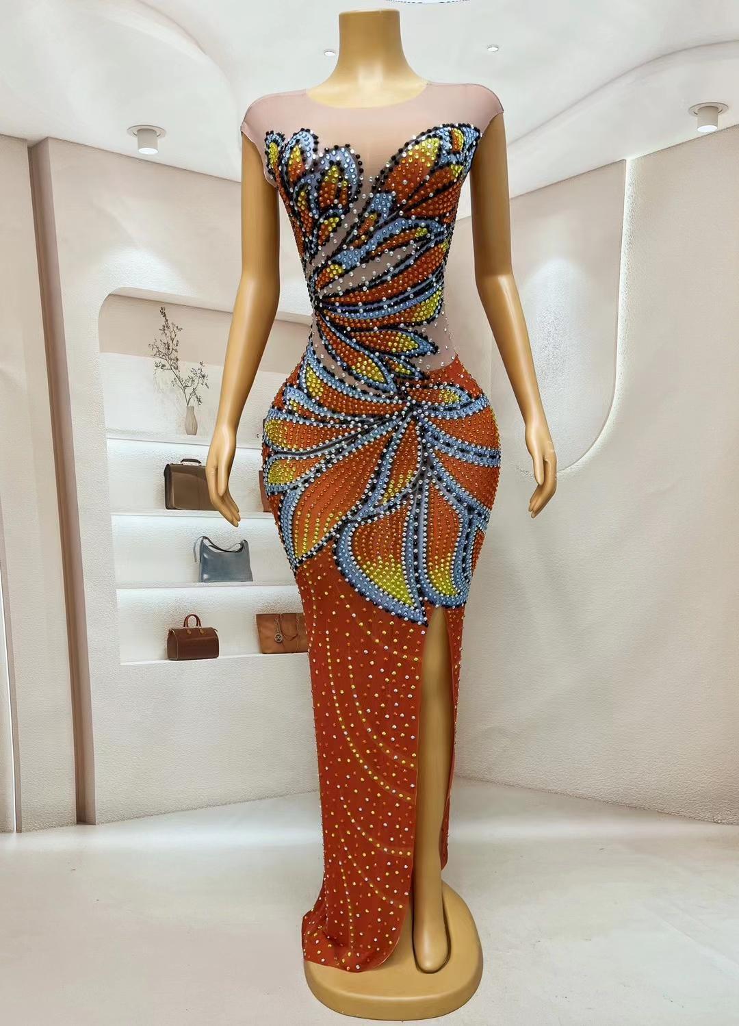 CELESINYI Fengdie Crystal Butterfly Print Dress