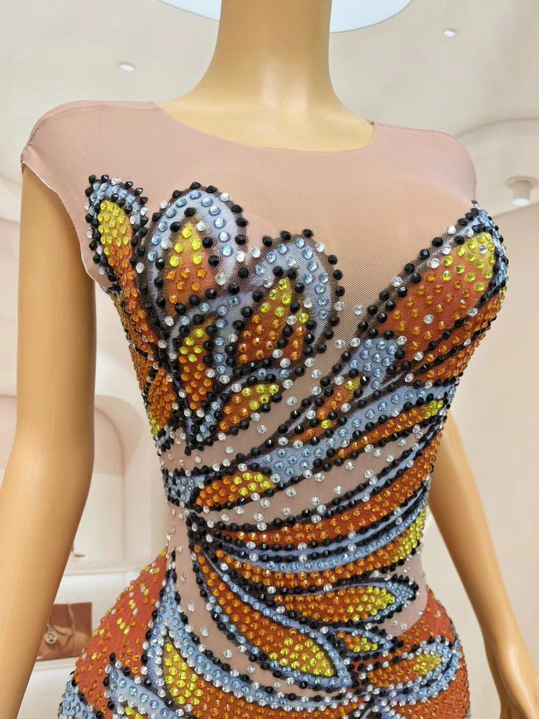 CELESINYI Fengdie Crystal Butterfly Print Dress