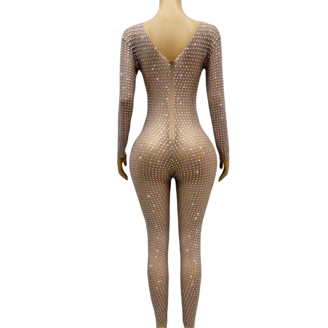 CELESINYI Vling Crystal Grid Jumpsuit