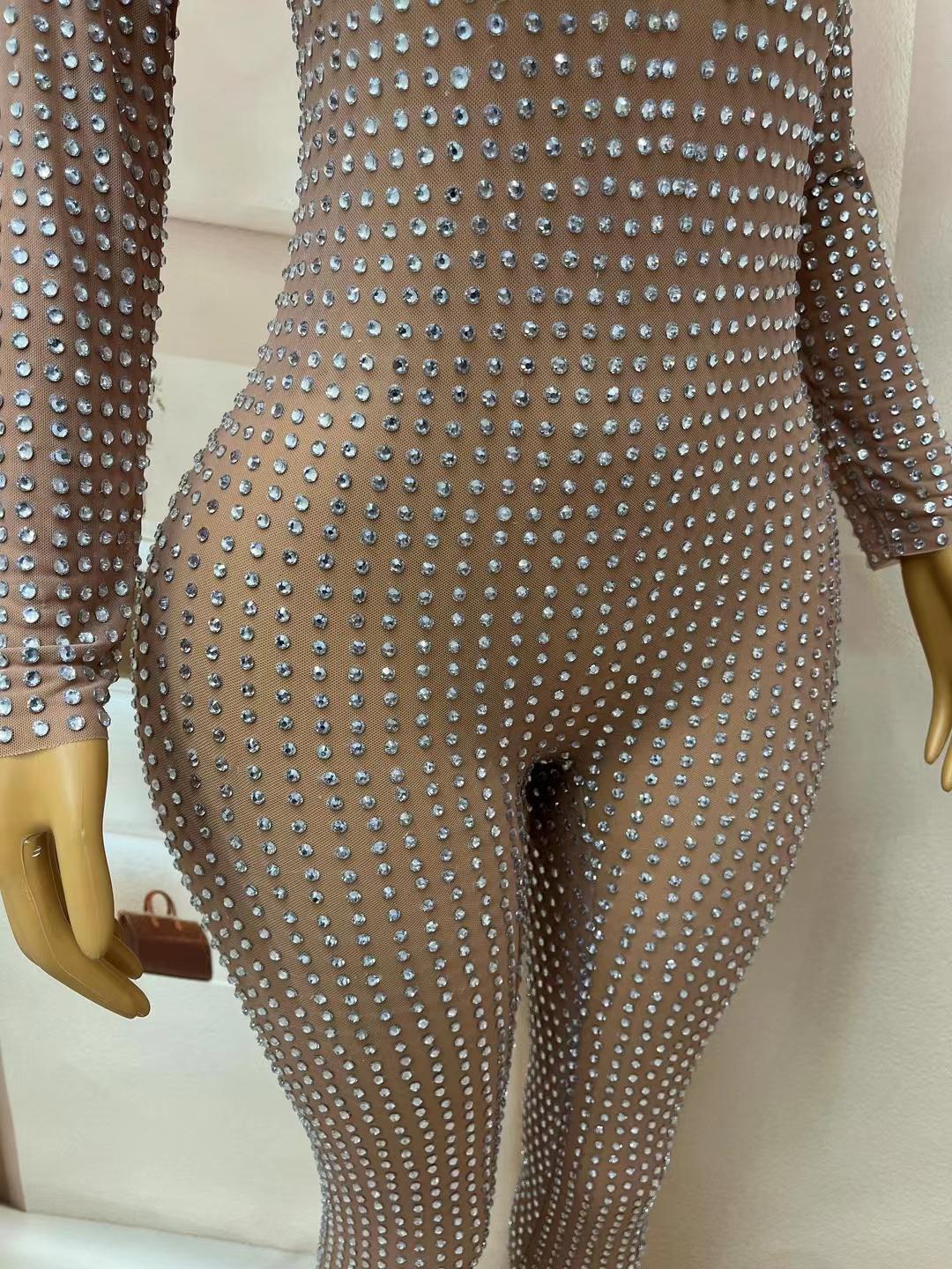 CELESINYI Vling Crystal Grid Jumpsuit