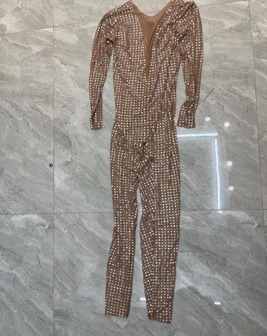CELESINYI Vling Crystal Grid Jumpsuit