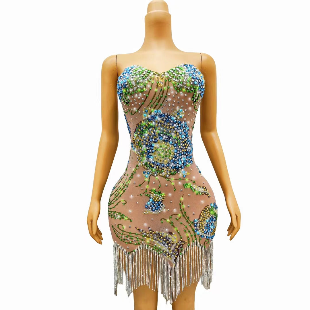 CELESINYI Cuihua Crystal Mandala Mini Dress