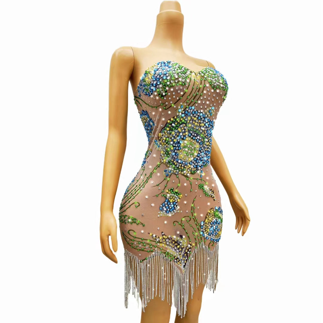 CELESINYI Cuihua Crystal Mandala Mini Dress
