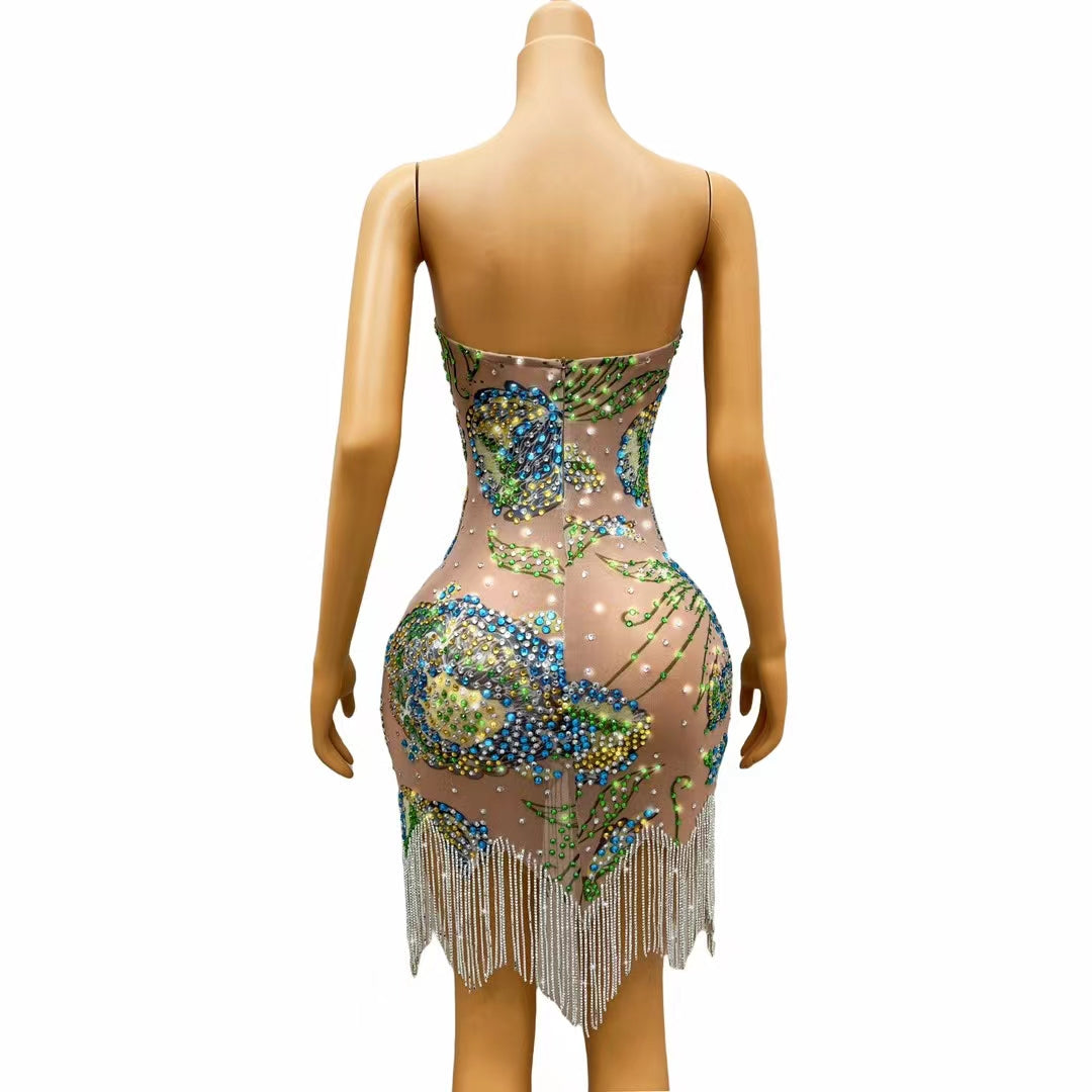 CELESINYI Cuihua Crystal Mandala Mini Dress