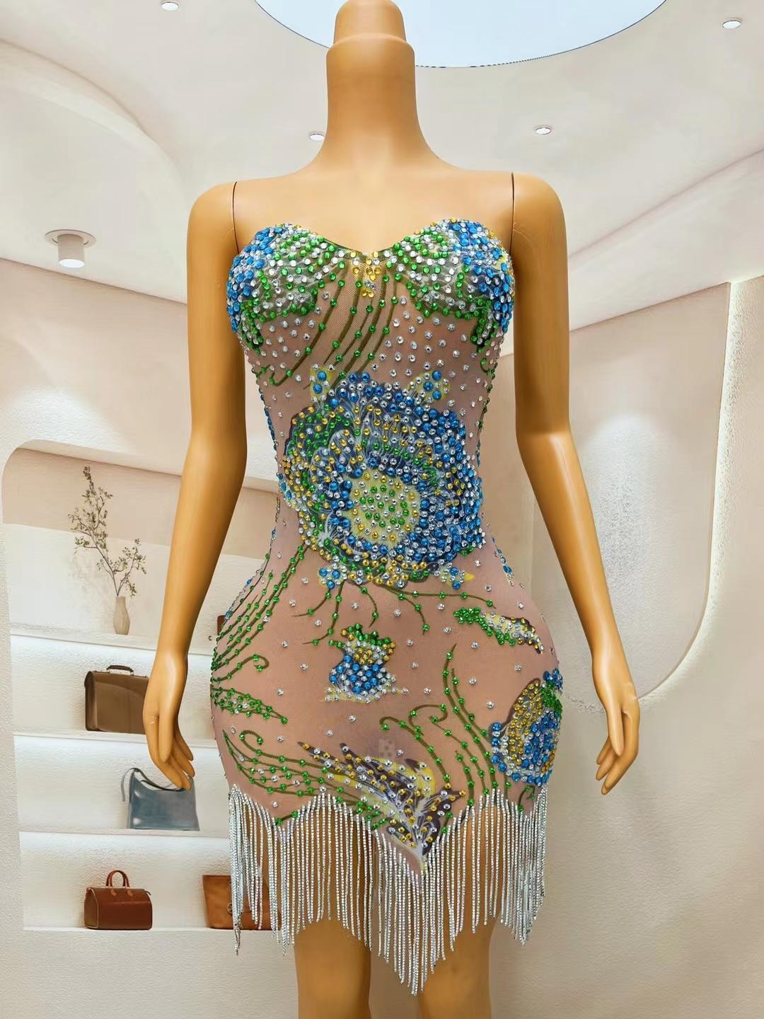 CELESINYI Cuihua Crystal Mandala Mini Dress