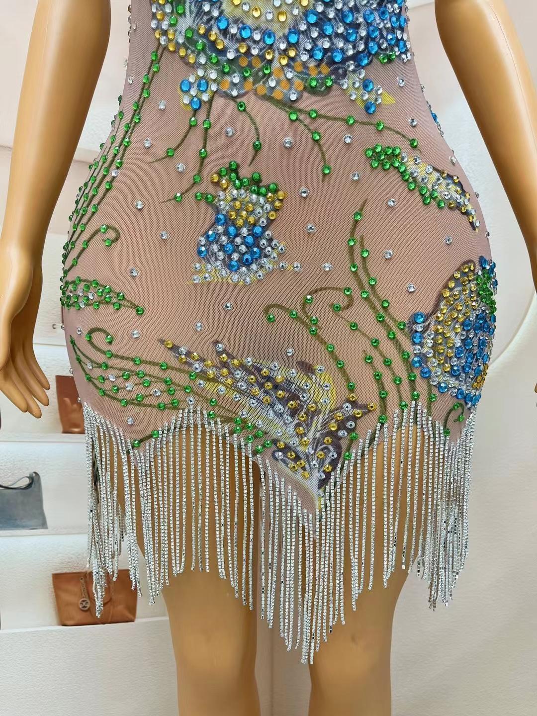 CELESINYI Cuihua Crystal Mandala Mini Dress