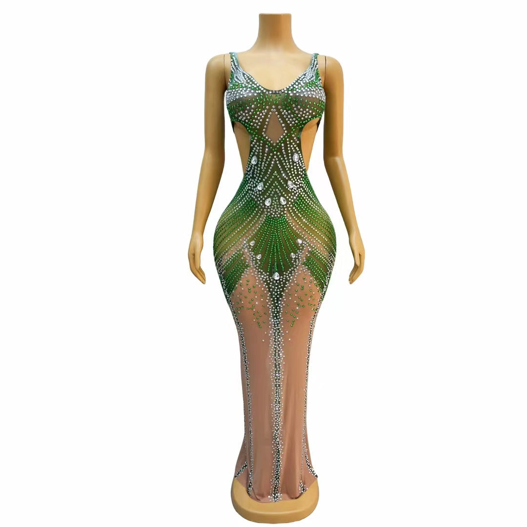 CELESINYI Zongqiu Crystal Emerald Gown