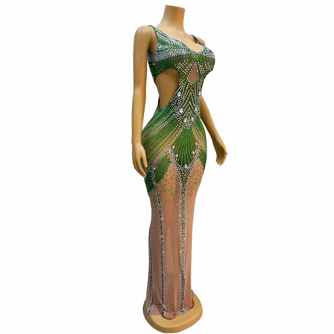 CELESINYI Zongqiu Crystal Emerald Gown
