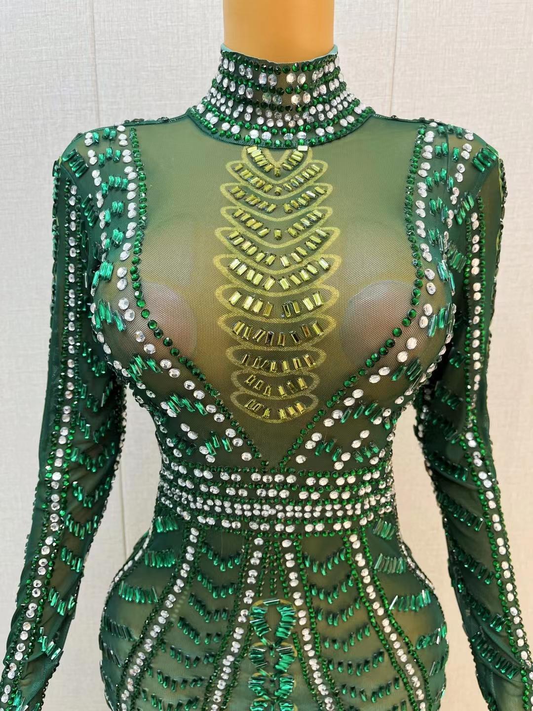 CELESINYI Qingguo Crystal Olive Bodysuit