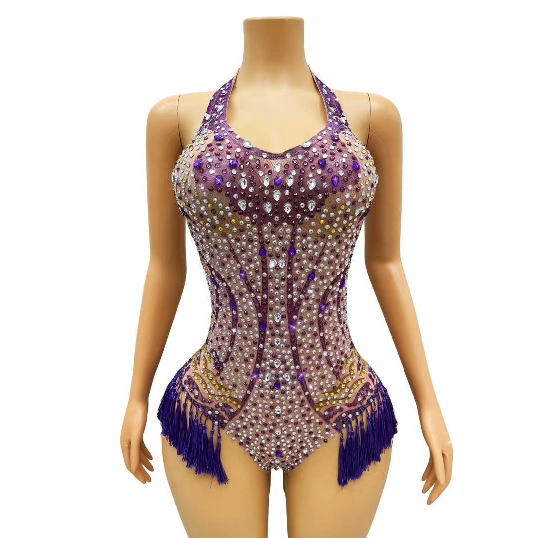 CELESINYI Shanyaozi Crystal Fringe Bodysuit